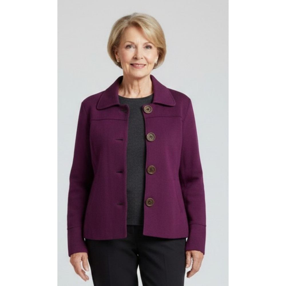 Coldwater Creek Knit Blazer Jacket In Plum Purple Size S (4-6)